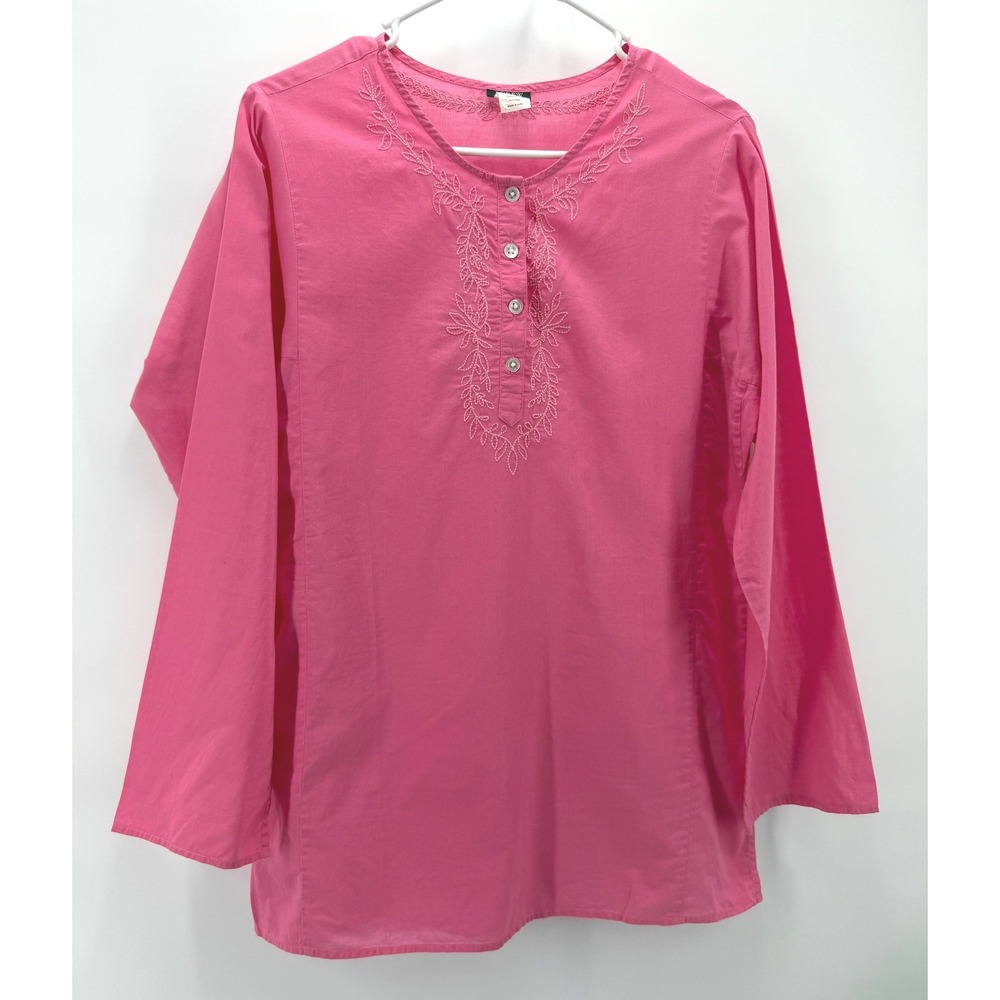 J.Crew Tunic Blouse Pink Embroidered Cotton Lightweight Boho Floral Women L EUC